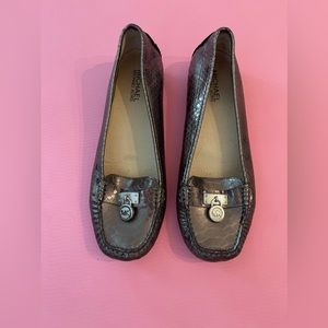 COACH snakeskin print bronze loafers. So comfy!